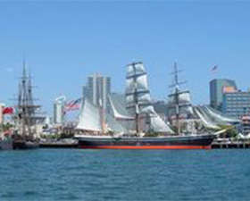 Ships of the Maritime Museum of San Diego; the Star of India is in the foreground.
